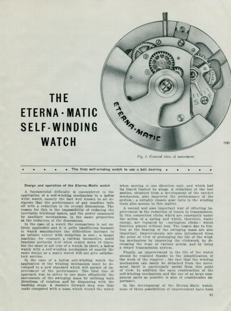 1950 Eterna Watch Company Vintage 1950 Swiss Magazine Article The Eterna Matic Self-Winding