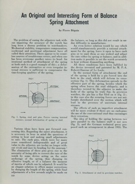 1950 Balance Spring Attachment Robert-Charrue by Pierre Beguin 1950 Swiss Magazine Article Horology