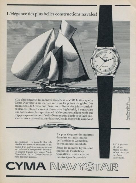 Cyma Watch Company Navystar 1959 Swiss Ad Suisse Advert Horology Horlogerie