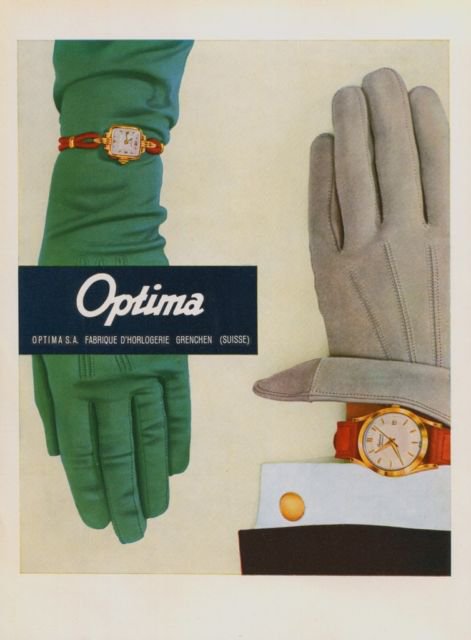 1957 Optima Watch Company Grenchen Switzerland Vintage 1957 Swiss Ad Suisse Advert
