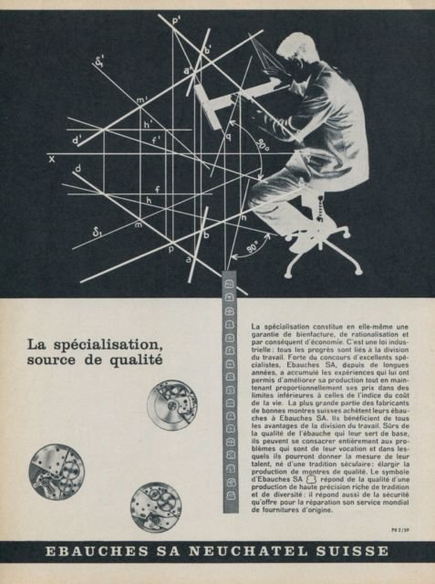 Ebauches Company Ebauches S.A. Neuchatel Switzerland 1959 Swiss Ad Suisse Advert