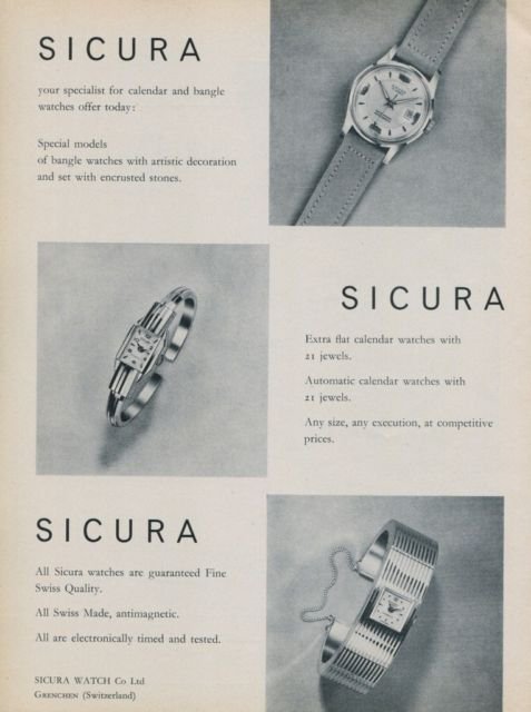 1959 Sicura Watch Company Grenchen Switzerland Vintage 1959 Swiss Ad Suisse Advert