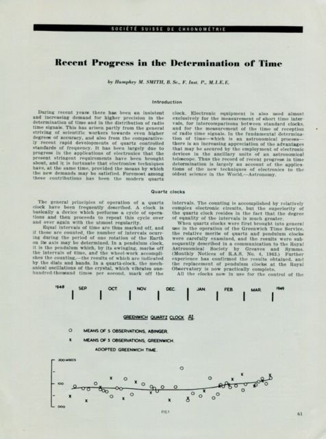 1950 Progress in the Determination of Time by Humphrey M. Smith 1950 Swiss Magazine Article Horology