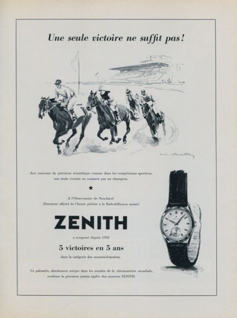 1956 Zenith Watch Company Switzerland 1956 Swiss Ad Suisse Advert Horlogerie Horology