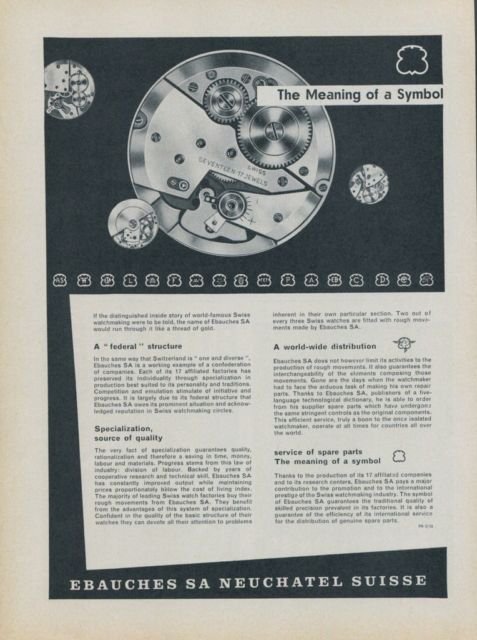 Ebauches S.A. Company Neuchatel Switzerland 1958 Swiss Ad Suisse Advert Horology
