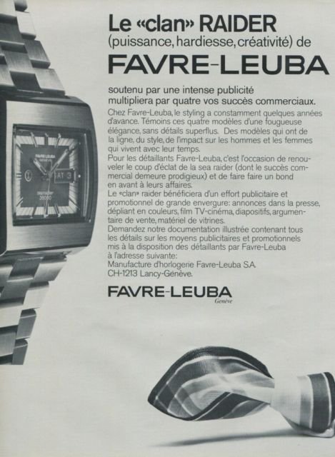 1972 Favre-Leuba Watch Company Sea Raider Advert Vintage 1972 Swiss Ad Suisse Advert