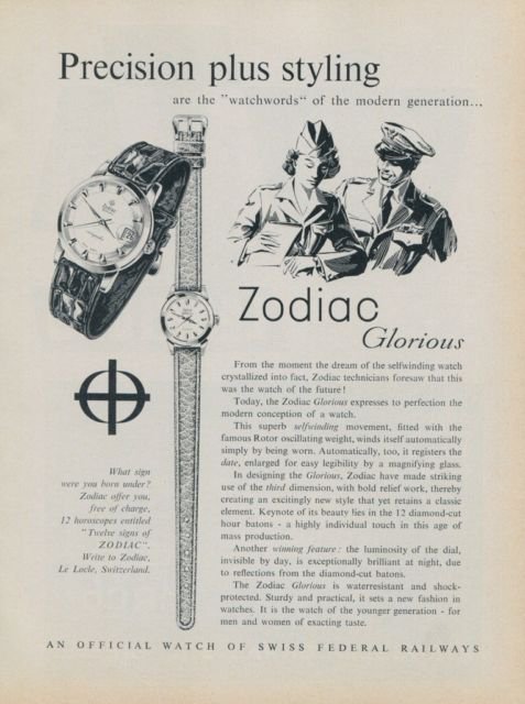 1958 Zodiac Watch Company Swiss Federal Railways Vintage 1958 Swiss Ad Suisse Advert