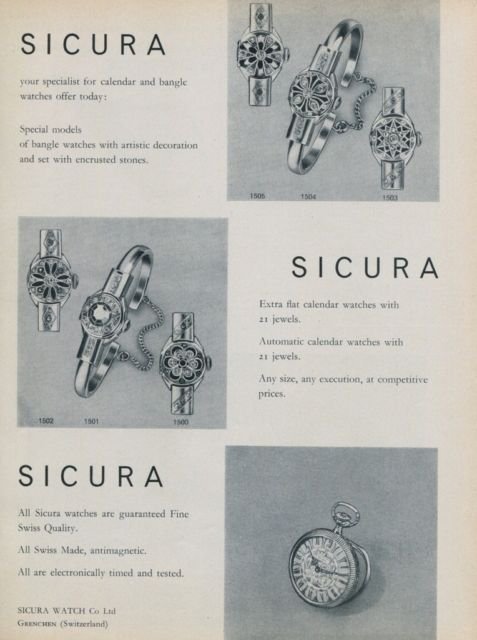 Sicura Watch Company Switzerland 1959 Swiss Ad Suisse Advert Horology Horlogerie