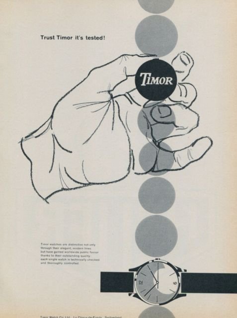 1958 Timor Watch Company La Chaux-de-Fonds Switzerland 1958 Swiss Ad Suisse Advert Horlogerie