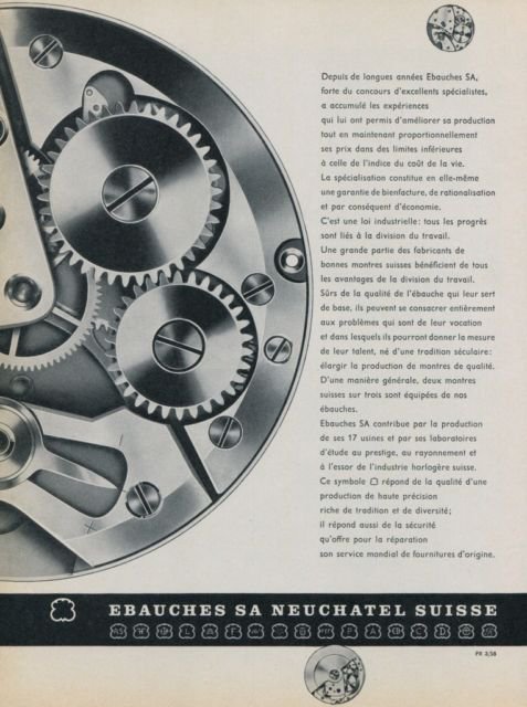 1958 Ebauches SA Company Switzerland Vintage 1958 Swiss Ad Suisse Advert Horology Horlogerie