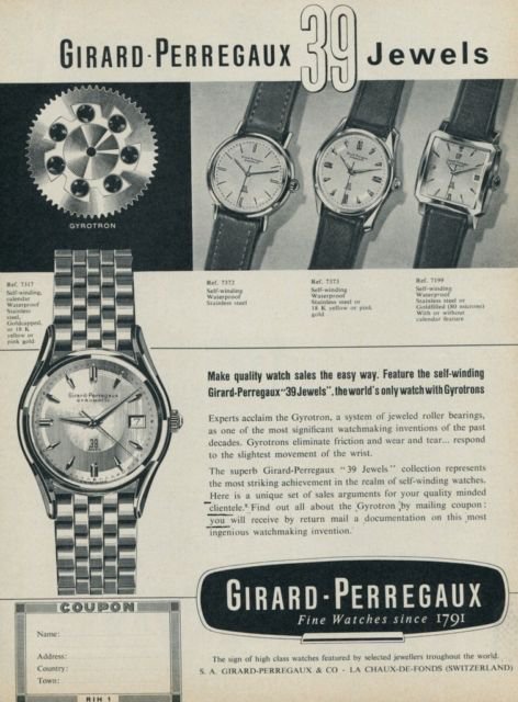 1958 Girard-Perregaux Watch Company La Chaux-de-Fonds Switzerland 1958 Swiss Ad Suisse Advert