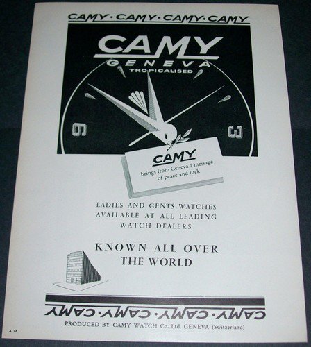 Camy Watch Company 1956 Swiss Ad Geneva Switzerland Geneve Suisse Advert