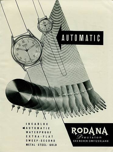 Rodana Watch Company 1950 Swiss Ad Grenchen Switzerland Suisse Advert Horologie Horology