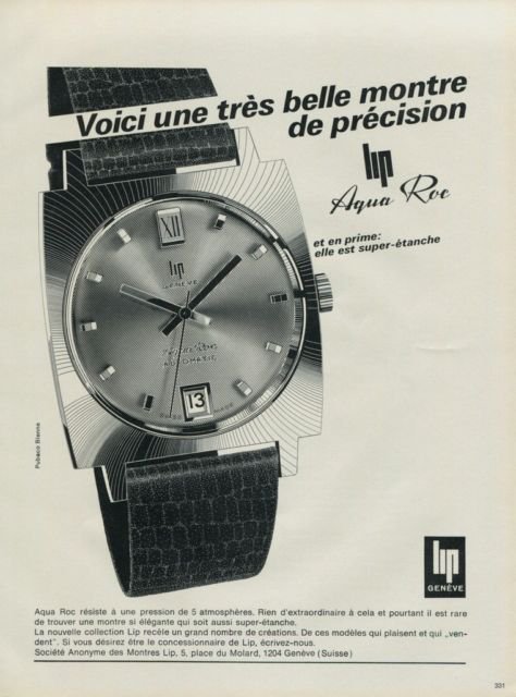 Lip Watch Company Aqua Roe Vintage 1968 Swiss Ad Suisse Advert Horlogerie