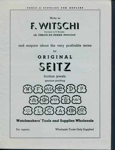 1950 F. Witschi Watch Tools Parts Company 1950 Swiss Ad Suisse Advert Horology