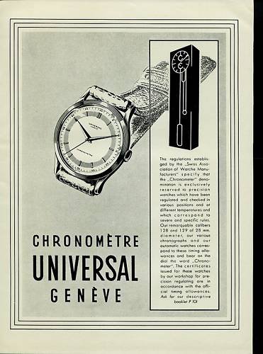 1950 Universal Geneve Watch Company Geneva Switzerland 1950 Swiss Ad Suisse