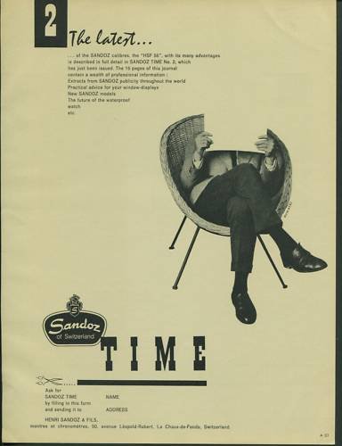 1957 Sandoz Watch Company La Chaux-de-Fonds Switzerland 1957 Swiss Ad Suisse Advert