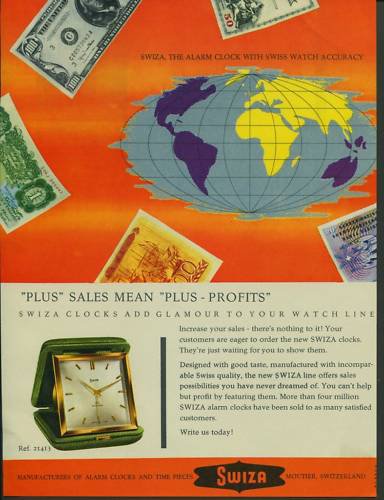 1957 Swiza Clock Company Moutier Switzerland 1957 Swiss Ad Suisse Advert Horlogerie