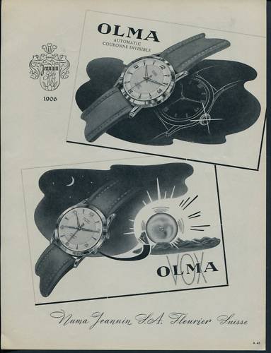 1957 Olma Watch Company Switzerland Vintage 1957 Swiss Ad Suisse Advert Horology