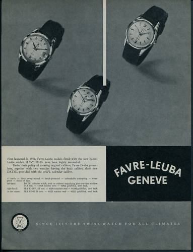1957 Favre-Leuba Watch Company Switzerland Vintage 1957 Swiss Ad Suisse Advert