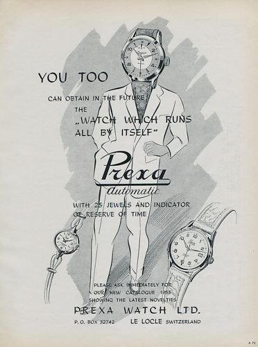 1955 Prexa Watch Company Switzerland Vintage 1955 Swiss Ad Suisse Advert Horology