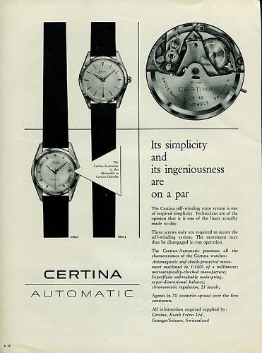 Certina Watch Company Switzerland Vintage 1956 Swiss Ad Suisse Advert