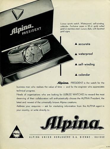 Alpina Watch Company Bienne Switzerland 1956 Swiss Ad Suisse Horlogerie