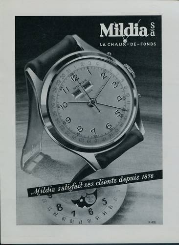 1950 Mildia Watch Company La Chaux-de-Fonds Switzerland Vintage 1950 Swiss Ad Suisse Advert Horology