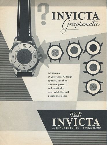 1955 Invicta Watch Company Switzerland Vintage 1955 Swiss Ad Suisse Advert
