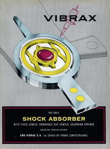 1955 Vibrax Shock Absorber Company Switzerland 1955 Swiss Ad Suisse Advert Horology