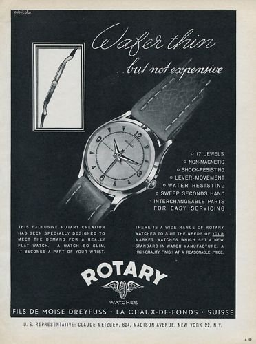 1955 Rotary Watch Company Switzerland Vintage 1955 Swiss Ad Suisse Advert Horology