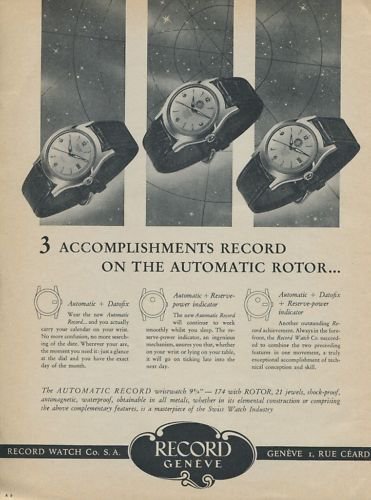 1955 Record Watch Company Geneva Switzerland Vintage 1955 Swiss Ad Suisse Advert Horology