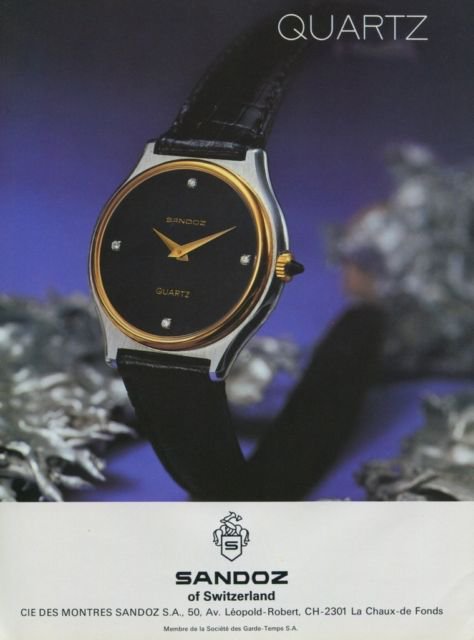 1977 Sandoz Watch Company La Chaux-de-Fonds Switzerland Vintage 1977 Swiss Ad Suisse Advert