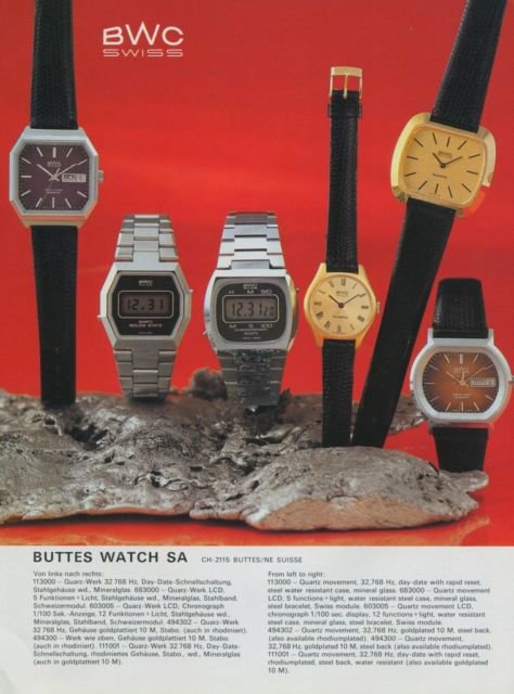 BWC Watch Company Buttes Watch Company Switzerland 1977 Swiss Ad Suisse Advert
