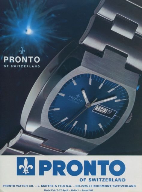 1973 Pronto Watch Company Switzerland Vintage 1973 Swiss Ad Suisse Advert Horology
