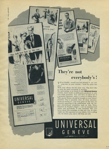 1954 Universal Geneve Watch Company Switzerland Vintage 1954 Swiss Ad Geneva Switzerland