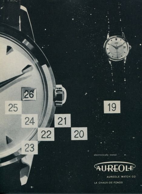 Aureole Watch Company Vintage 1958 Swiss Ad Suisse Advert Horlogerie Horology