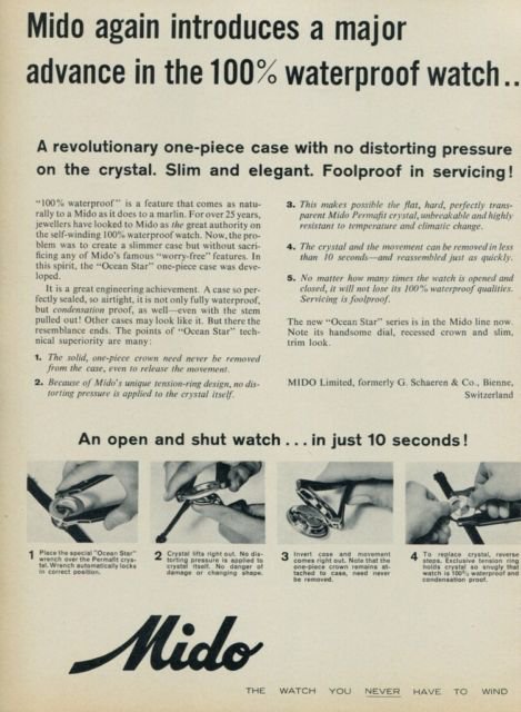 1959 Mido Watch Company Vintage 1959 Swiss Ad Suisse Advert Ocean Star Switzerland