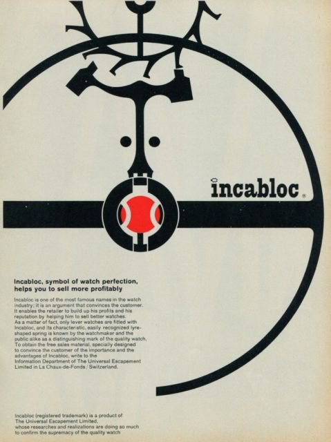 1959 Universal Escapement Company Incabloc Advert Vintage 1959 Swiss Ad Suisse Advert Horlogerie