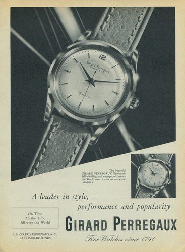 1954 Girard Perregaux Watch Company Vintage 1954 Swiss Ad Suisse Advert Switzerland Horology