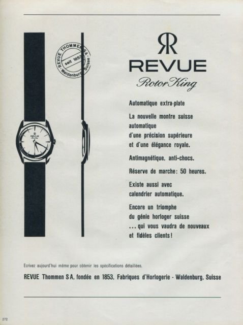 1960 Revue Watch Company Revue Rotor King Advert Vintage 1960 Swiss Ad Suisse Advert