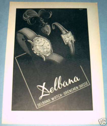1954 Delbana Watch Company Grenchen Switzerland 1954 Swiss Ad Suisse Advert Horlogerie