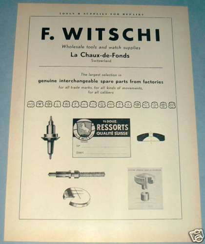 1954 F Witschi Watch Parts Company Switzerland Vintage 1954 Swiss Ad Suisse Advert Horology