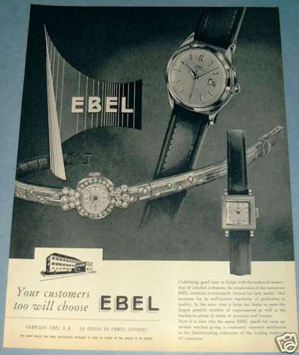 Ebel Watch Company Vintage 1954 Swiss Ad La Chaux-de-Fonds Switzerland Suisse Advert