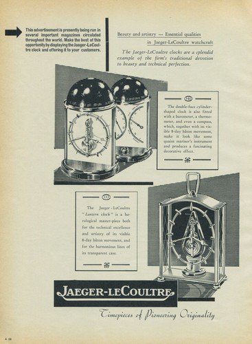 1954 Jaeger-LeCoultre Clock Company Vintage 1954 Swiss Ad Suisse Advert Switzerland Horology