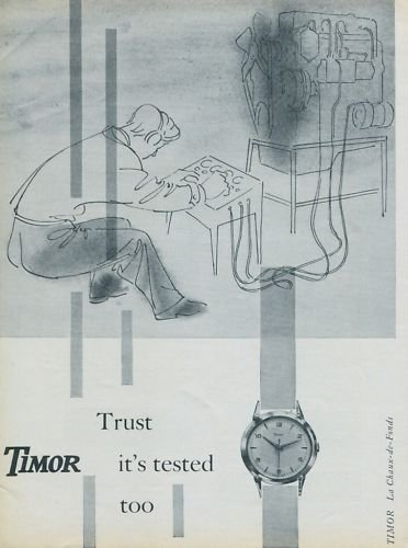 1956 Timor Watch Company Switzerland Vintage 1956 Swiss Ad Suisse Advert Horology