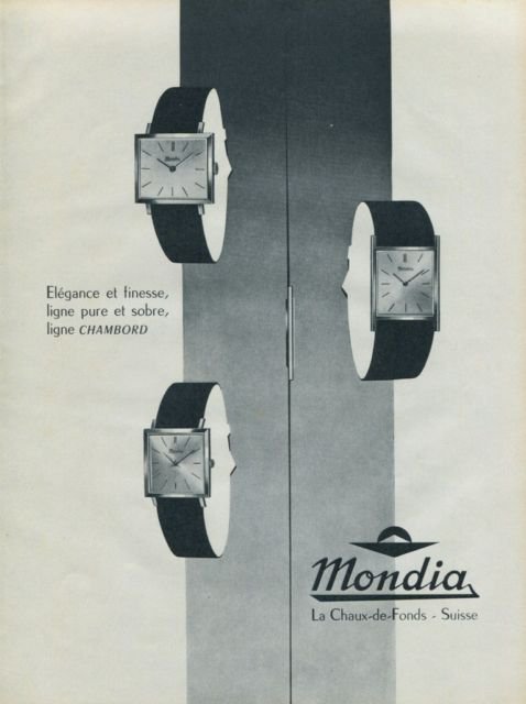 1960 Mondia Watch Company La Chaux-de-Fonds Switzerland Vintage 1960 Swiss Ad Suisse Advert