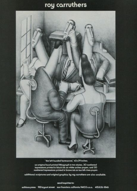 Roy Carruthers The Left Handed Bureaucrat Vintage 1982 Art Ad