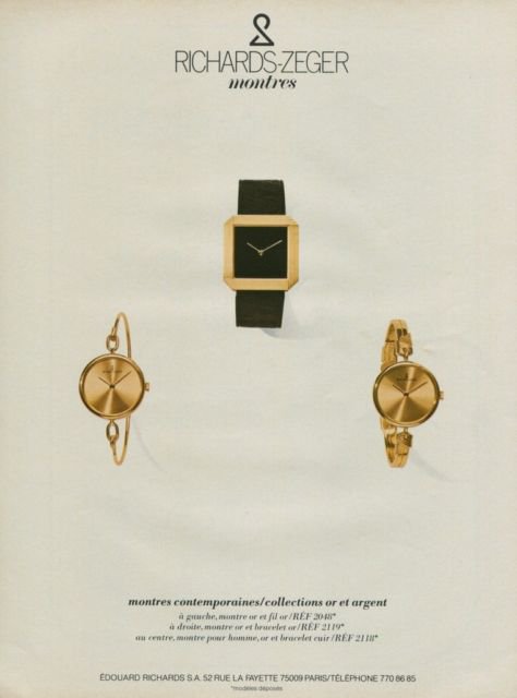 Richards-Zeger Watch Company Paris Vintage 1974 Swiss Ad Advert Horlogerie