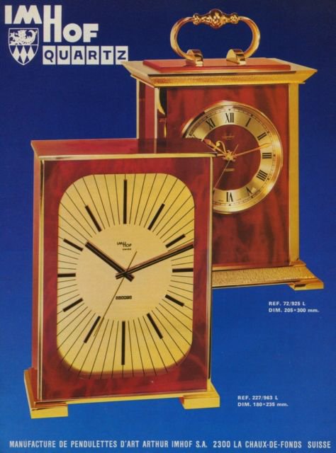 1974 Imhof Clock Company Switzerland Arthur Imhof SA Vintage 1974 Swiss Ad Suisse Advert